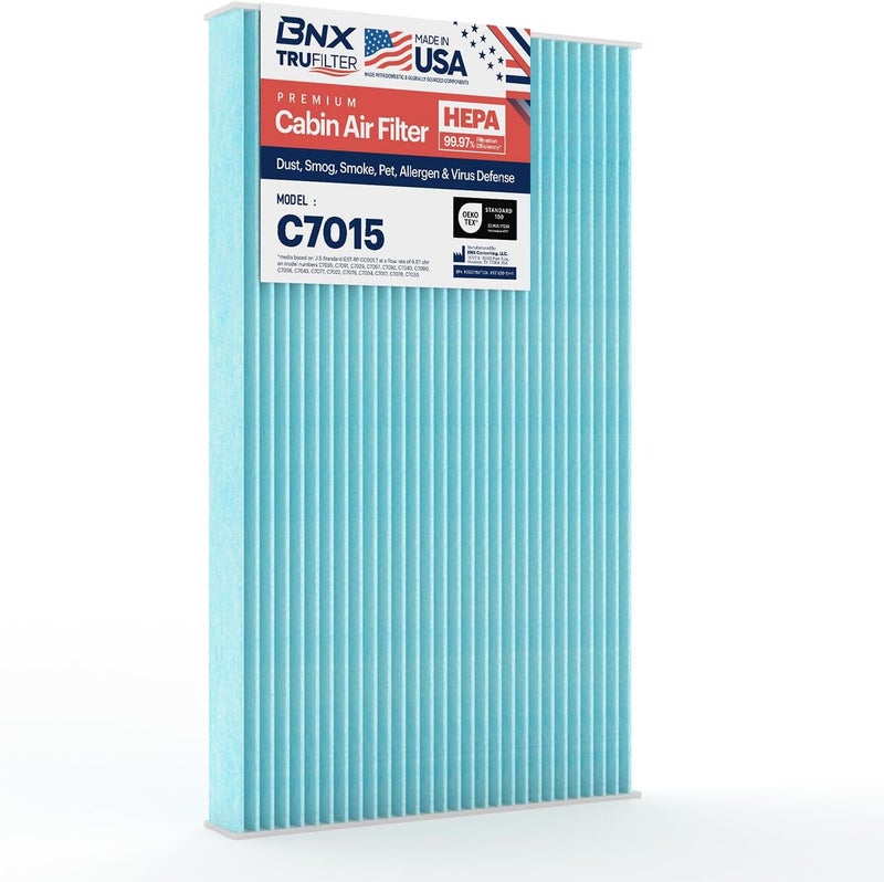 BNX TruFilter C7015 Cabin Air Filter, HEPA 99.97%, MADE IN USA, Compatible With Saab: 9-3, 9-3X - Image 1